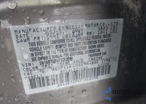 2015 Nissan Sentra Sv z USA, uszkodzony, nr VIN 3N1AB7AP4FY262088